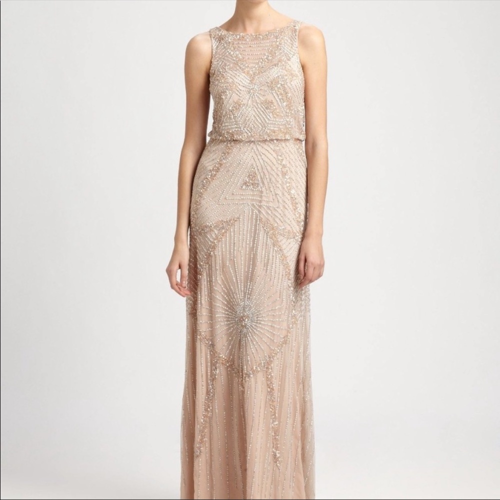 Aidan Mattox Champagne Beaded Gown